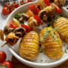 Szaszłyki drobiowe i ziemniaki hasselback - letni jadłospis